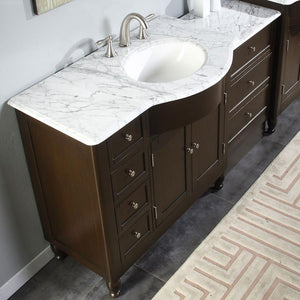 Silkroad Exclusive 58" Dark Walnut Single Sink Vanity with Carrara Marble - HYP-0902-WM-UWC-58, Right Sink