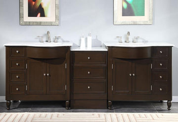 Silkroad Exclusive 95" Modern Double Sink Dark Walnut Vanity with Carrara Marble - HYP-0902-WM-UWC-95