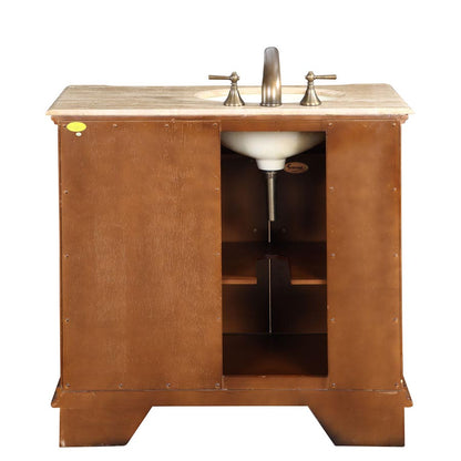 Silkroad Exclusive 38" Walnut Single Sink Vanity with Travertine Top - HYP-0904-T-UIC-38, Left Sink, back