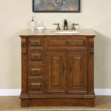 Load image into Gallery viewer, Silkroad Exclusive 38&quot; Walnut Single Sink Vanity with Travertine Top - HYP-0904-T-UIC-38, Right Sink
