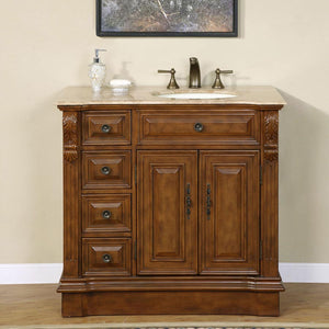 Silkroad Exclusive 38" Walnut Single Sink Vanity with Travertine Top - HYP-0904-T-UIC-38, Right Sink