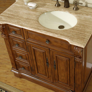 Silkroad Exclusive 38" Walnut Single Sink Vanity with Travertine Top - HYP-0904-T-UIC-38, Right Sink