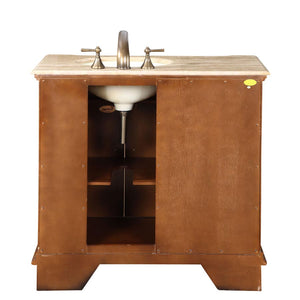 Silkroad Exclusive 38" Walnut Single Sink Vanity with Travertine Top - HYP-0904-T-UIC-38, Right Sink, back