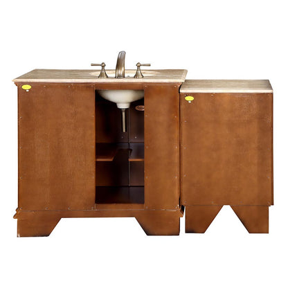 Silkroad Exclusive 58" Walnut Single Sink Vanity with Travertine Top - HYP-0904-T-UIC-58, Left Sink, back