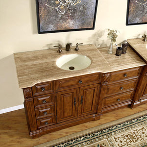 Silkroad Exclusive 58" Walnut Single Sink Vanity with Travertine Top - HYP-0904-T-UIC-58, Right Sink