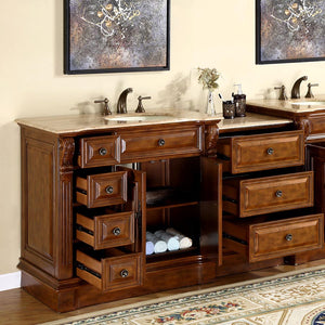Silkroad Exclusive 58" Walnut Single Sink Vanity with Travertine Top - HYP-0904-T-UIC-58, Right Sink, open