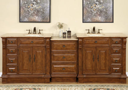 Silkroad Exclusive 95" Walnut Double Sink Vanity with Travertine Top - HYP-0904-T-UIC-95