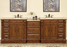 Load image into Gallery viewer, Silkroad Exclusive 95&quot; Walnut Double Sink Vanity with Travertine Top - HYP-0904-T-UIC-95