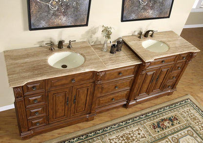 Silkroad Exclusive 95" Walnut Double Sink Vanity with Travertine Top - HYP-0904-T-UIC-95