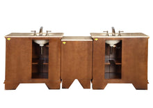 Load image into Gallery viewer, Silkroad Exclusive 95&quot; Walnut Double Sink Vanity with Travertine Top - HYP-0904-T-UIC-95, back