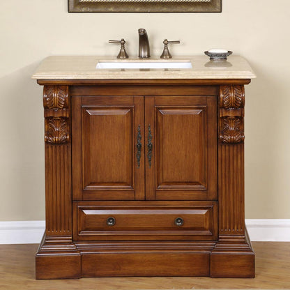 38.75" Cherry Transitional Vanity with Travertine Top - HYP-0907-T-UWC-38