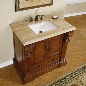 38.75" Cherry Transitional Vanity with Travertine Top - HYP-0907-T-UWC-38
