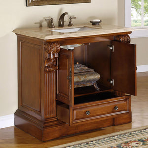 38.75" Cherry Transitional Vanity with Travertine Top - HYP-0907-T-UWC-38, open