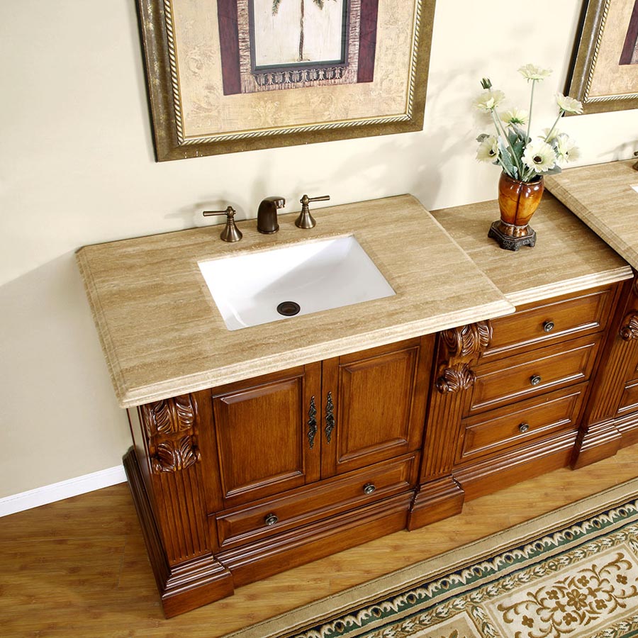 Silkroad Exclusive 58" Cherry Single Sink Vanity with Travertine Top - HYP-0907-T-UWC-58