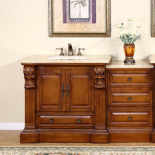 Load image into Gallery viewer, Silkroad Exclusive 58&quot; Cherry Single Sink Vanity with Travertine Top - HYP-0907-T-UWC-58