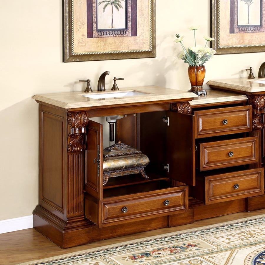 Silkroad Exclusive 58" Cherry Single Sink Vanity with Travertine Top - HYP-0907-T-UWC-58