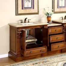 Load image into Gallery viewer, Silkroad Exclusive 58&quot; Cherry Single Sink Vanity with Travertine Top - HYP-0907-T-UWC-58, open