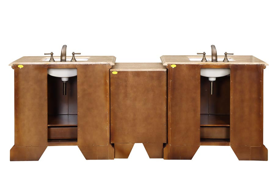 Silkroad Exclusive 95" Cherry Travertine Top Double Sink Vanity - HYP-0907-T-UWC-95, back