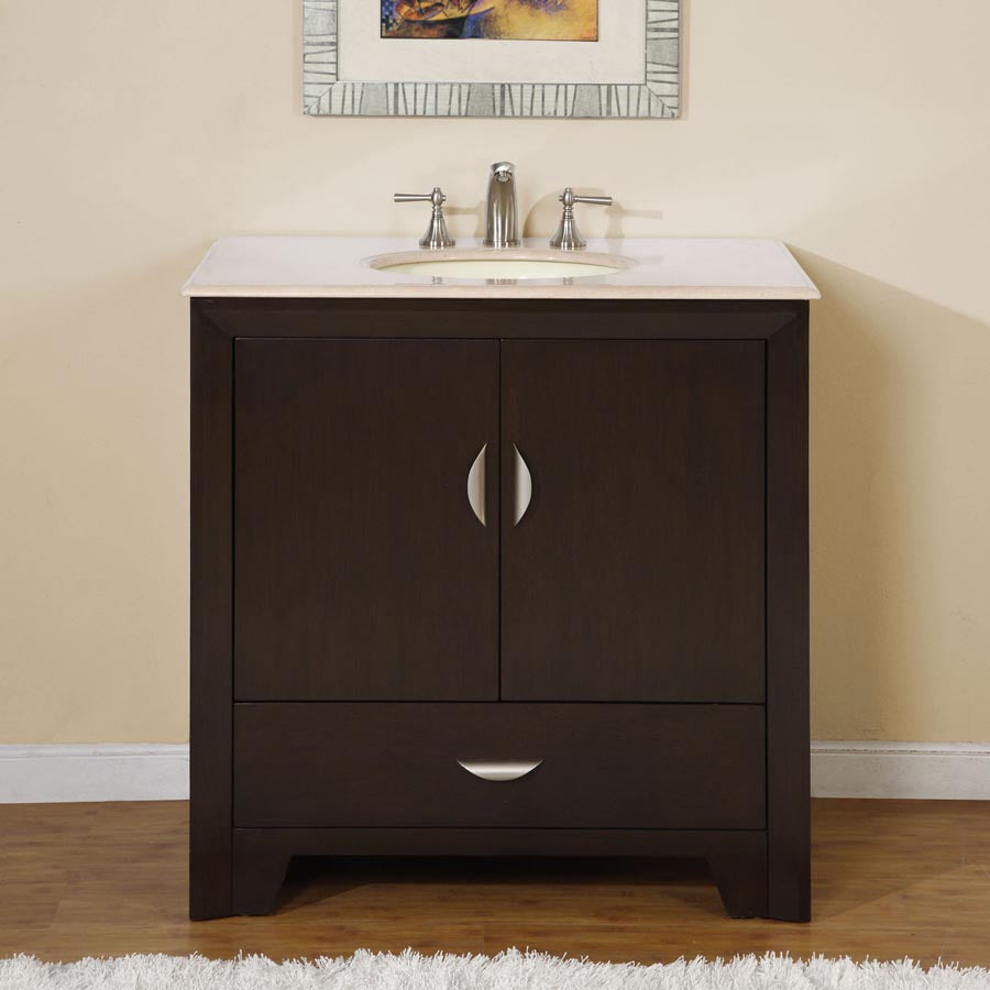 36" Modern Dark Walnut Single Sink Vanity with Crema Marfil Marble - HYP-0910-CM-UWC-36