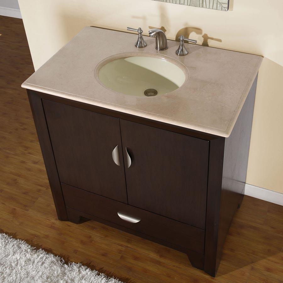36" Modern Dark Walnut Single Sink Vanity with Crema Marfil Marble - HYP-0910-CM-UWC-36