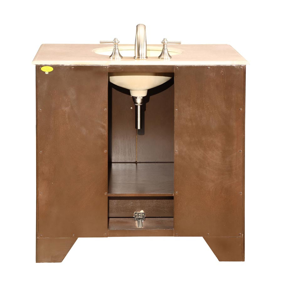 36" Modern Dark Walnut Single Sink Vanity with Crema Marfil Marble - HYP-0910-CM-UWC-36, back