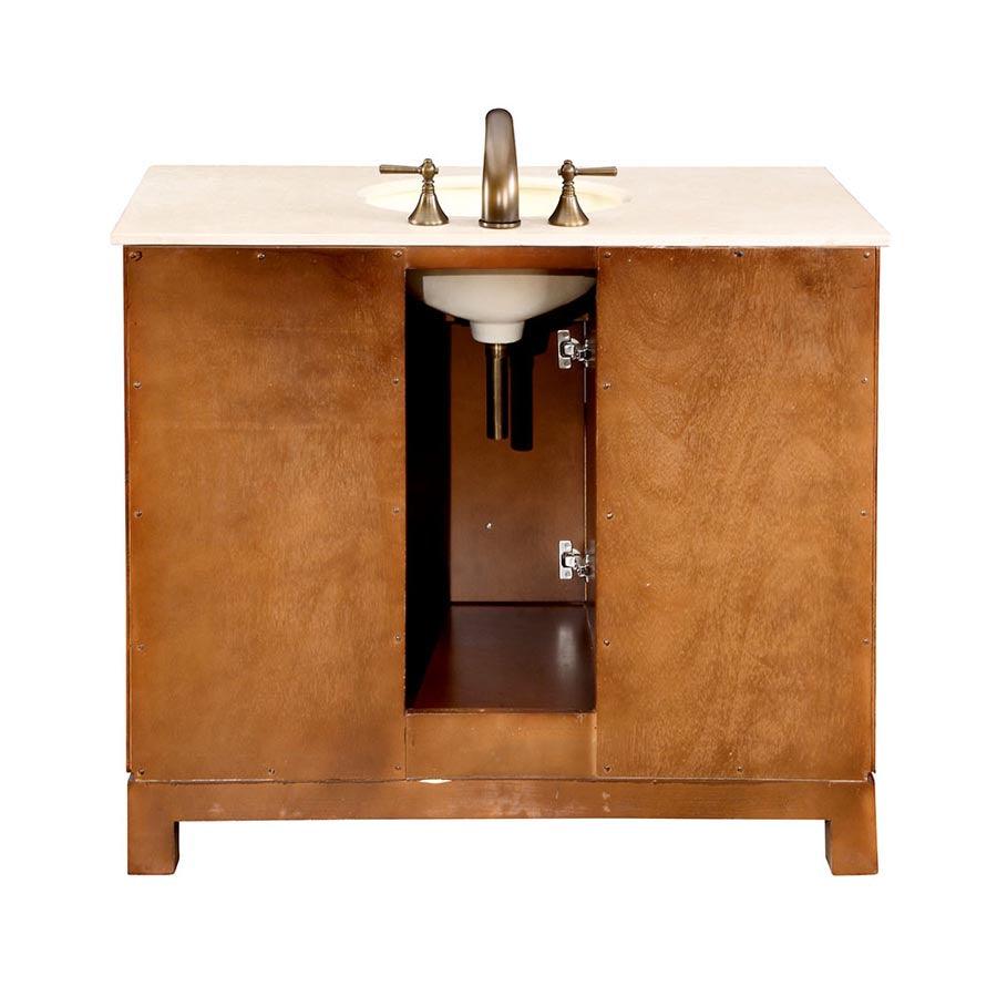 Silkroad Exclusive 42" Transitional Cherry Single Sink Vanity with Crema Marfil Marble - HYP-0911-CM-UWC-42, back