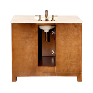 Silkroad Exclusive 42" Transitional Cherry Single Sink Vanity with Crema Marfil Marble - HYP-0911-CM-UWC-42, back