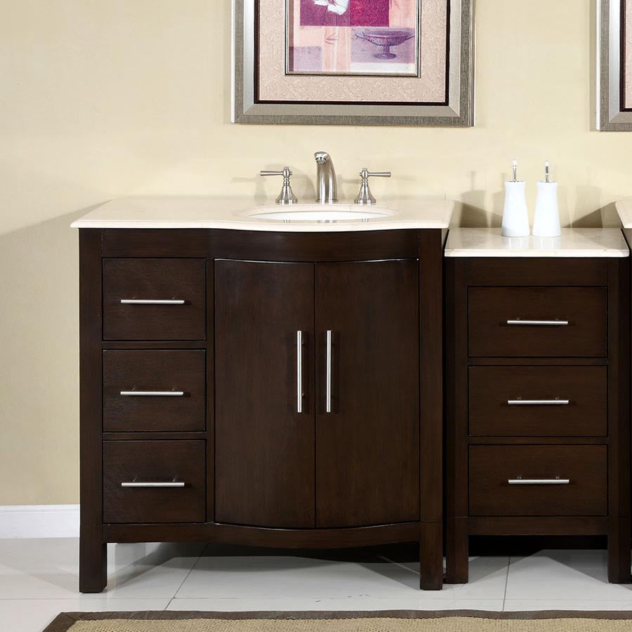 Silkroad Exclusive53.5" Crema Marfil Marble Top Single Sink Vanity - HYP-0912-CM-UWC-54, Right sink