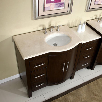 Silkroad Exclusive53.5" Crema Marfil Marble Top Single Sink Vanity - HYP-0912-CM-UWC-54, Right sink