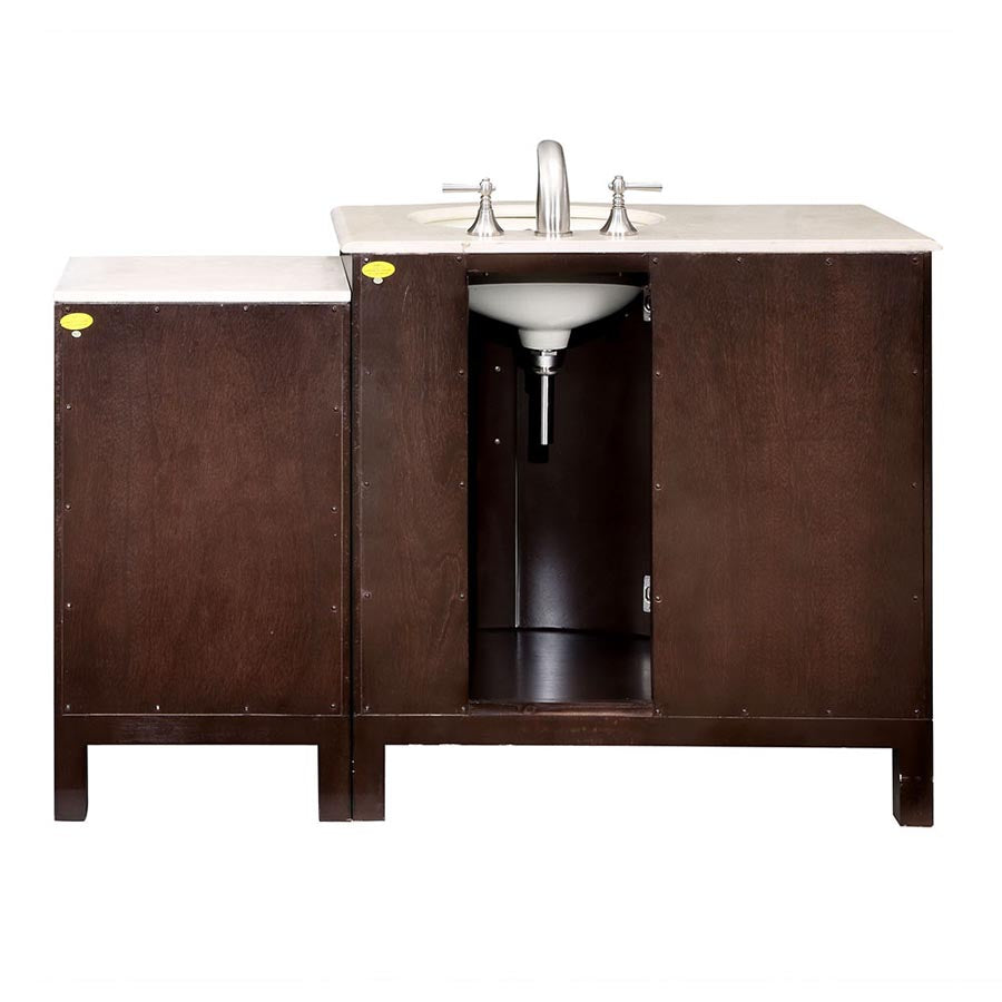 Silkroad Exclusive53.5" Crema Marfil Marble Top Single Sink Vanity - HYP-0912-CM-UWC-54, Right sink, back