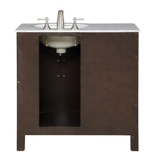 Load image into Gallery viewer, Silkroad Exclusive 36&quot; Modern Dark Walnut Single Sink Vanity with Carrara Marble - HYP-0912-WM-UWC-36, right sink, back