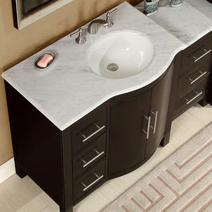 Silkroad Exclusive  53.5-inch Carrara White Marble Top Single Sink Bathroom Vanity - HYP-0912-WM-UWC-54, Right sink