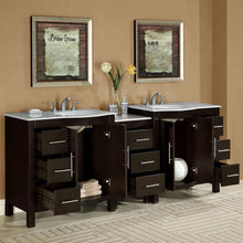 Load image into Gallery viewer, Silkroad Exclusive 89-inch Modern Dark Walnut Double Sink Vanity with Carrara White Marble Top - HYP-0912-WM-UWC-89, open