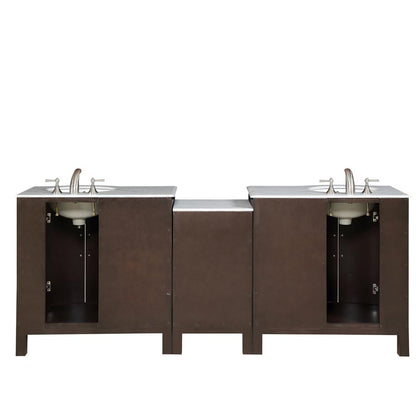 Silkroad Exclusive 89-inch Modern Dark Walnut Double Sink Vanity with Carrara White Marble Top - HYP-0912-WM-UWC-89, back