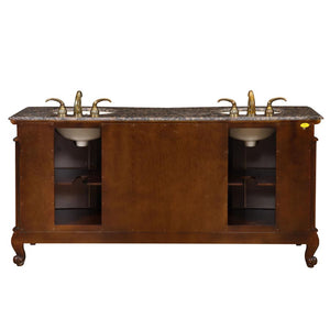 Silkroad Exclusive 72-inch English Chestnut Double Sink Vanity with Baltic Brown Granite Top - HYP-8034-BB-UIC-72, back