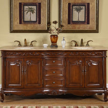 Load image into Gallery viewer, Silkroad Exclusive 2-inch English Chestnut Double Sink Vanity with Travertine Top - Traditional Elegance - HYP-8034-T-UIC-72