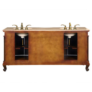 Silkroad Exclusive 2-inch English Chestnut Double Sink Vanity with Travertine Top - Traditional Elegance - HYP-8034-T-UIC-72, back
