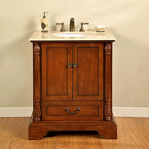 Silkroad Exclusive 32-inch Walnut Single Sink Vanity with Crema Marfil Marble Top - Compact Transitional Design - JB-0270-CM-UWC-32