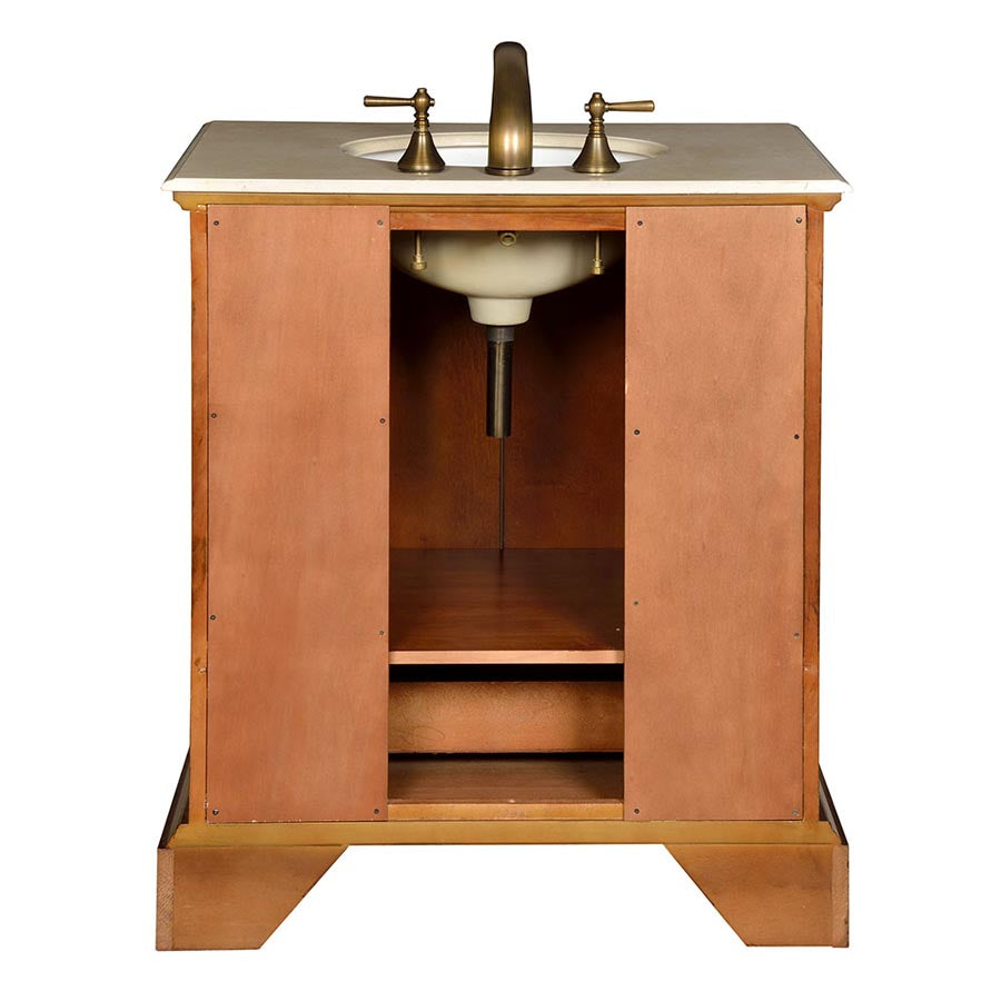 Silkroad Exclusive 32-inch Walnut Single Sink Vanity with Crema Marfil Marble Top - Compact Transitional Design - JB-0270-CM-UWC-32, back