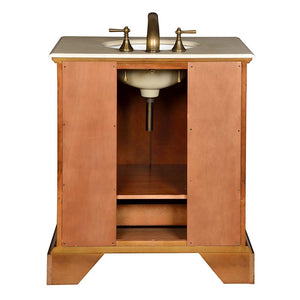 Silkroad Exclusive 32-inch Walnut Single Sink Vanity with Crema Marfil Marble Top - Compact Transitional Design - JB-0270-CM-UWC-32, back