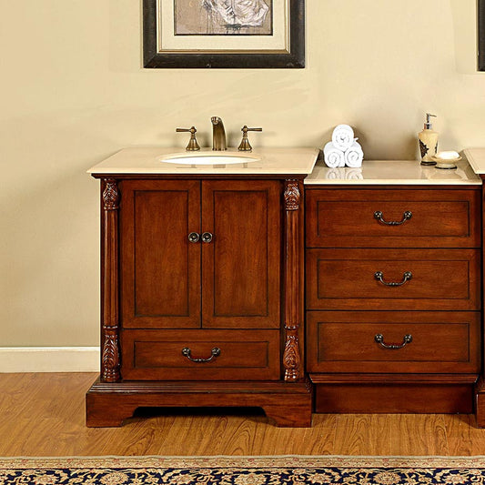 Silkroad Exclusive  55.5-inch Walnut Single Sink Vanity with Crema Marfil Marble Top - Transitional Luxury  - JB-0270-CM-UWC-56