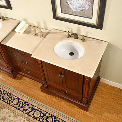 Silkroad Exclusive  55.5-inch Walnut Single Sink Vanity with Crema Marfil Marble Top - Transitional Luxury  - JB-0270-CM-UWC-56