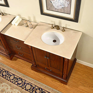 Silkroad Exclusive  55.5-inch Walnut Single Sink Vanity with Crema Marfil Marble Top - Transitional Luxury  - JB-0270-CM-UWC-56