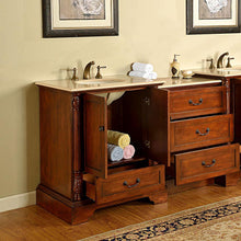 Load image into Gallery viewer, Silkroad Exclusive  55.5-inch Walnut Single Sink Vanity with Crema Marfil Marble Top - Transitional Luxury  - JB-0270-CM-UWC-56, open