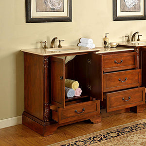 Silkroad Exclusive  55.5-inch Walnut Single Sink Vanity with Crema Marfil Marble Top - Transitional Luxury  - JB-0270-CM-UWC-56, open
