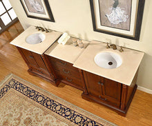 Load image into Gallery viewer, Silkroad Exclusive 87-inch Walnut Double Sink Vanity with Crema Marfil Marble Top - Transitional Style - JB-0270-CM-UWC-87