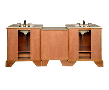 Load image into Gallery viewer, Silkroad Exclusive 87-inch Walnut Double Sink Vanity with Crema Marfil Marble Top - Transitional Style - JB-0270-CM-UWC-87, back