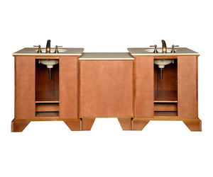 Silkroad Exclusive 87-inch Walnut Double Sink Vanity with Crema Marfil Marble Top - Transitional Style - JB-0270-CM-UWC-87, back