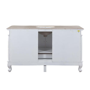 Silkroad Exclusive 60-inch Antique White Single Sink Vanity with Crema Marfil Marble Top - JB-0273-CM-UWC-60, back
