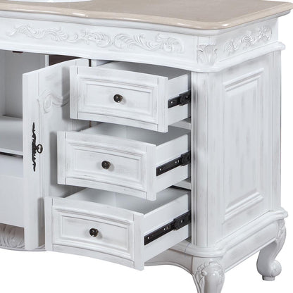 Silkroad Exclusive 60-inch Antique White Single Sink Vanity with Crema Marfil Marble Top - JB-0273-CM-UWC-60